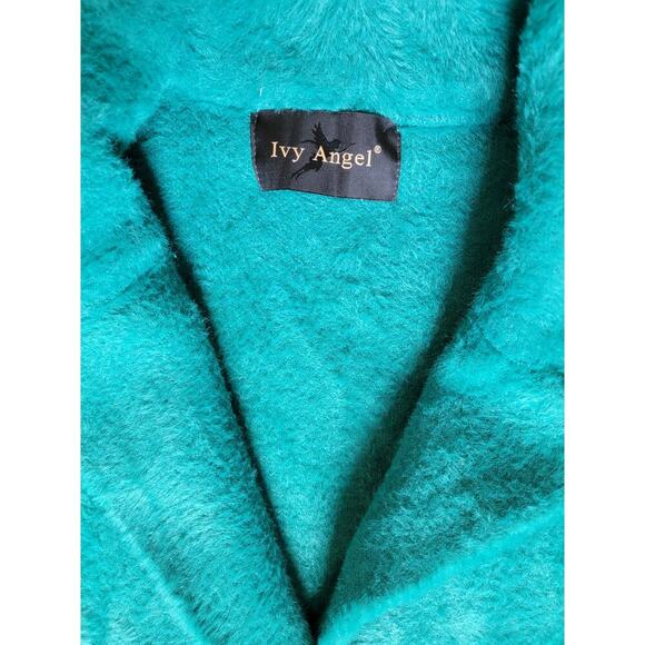 Ivy Angel Wool Angora Blend Oversized Two Button Blazer Jacket Teal Green M-L - Picture 2 of 8